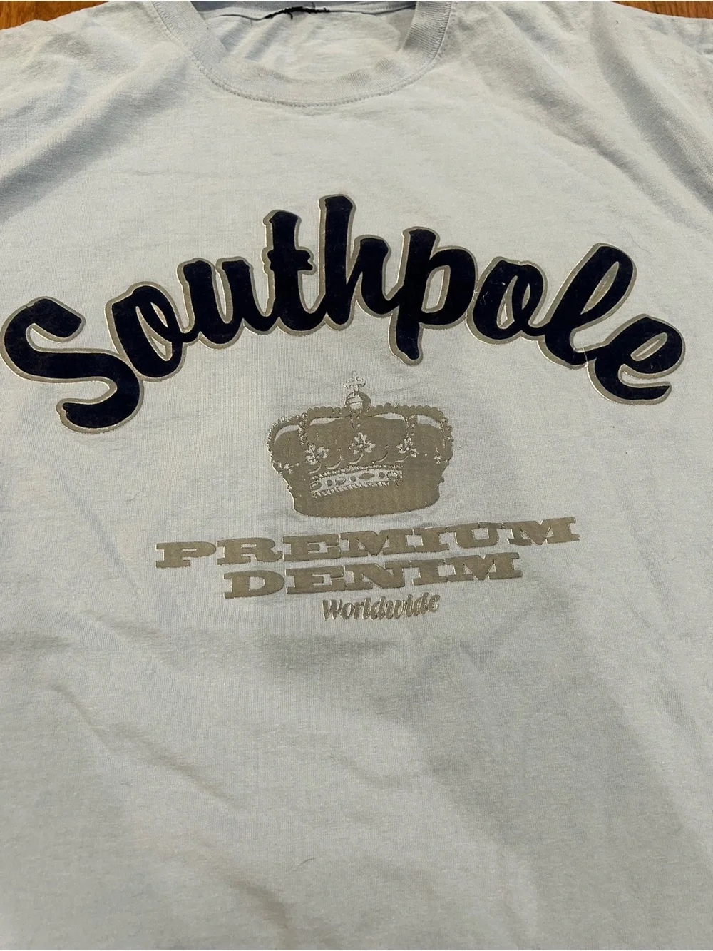 Vintage Southpole Shirt Mens Light Blue Premium Denim Graphic Logo Short Sleeve